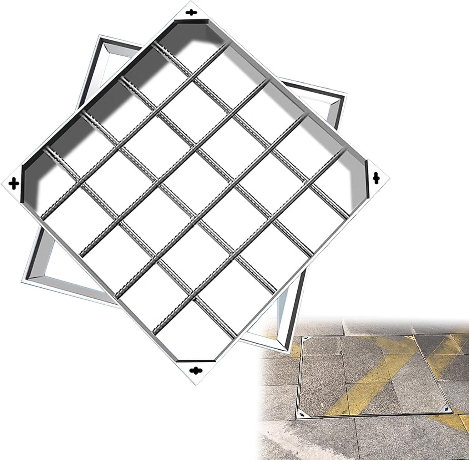 Square Septic Tank Lid with Base - Stainless Steel Invisible Manhole Cover - 30 40 50 60 70 80 90 100cm, Commercial Pressure Resistant Storm Drain Cover Inspection Cover(100x100cm(39.4x39.4in))