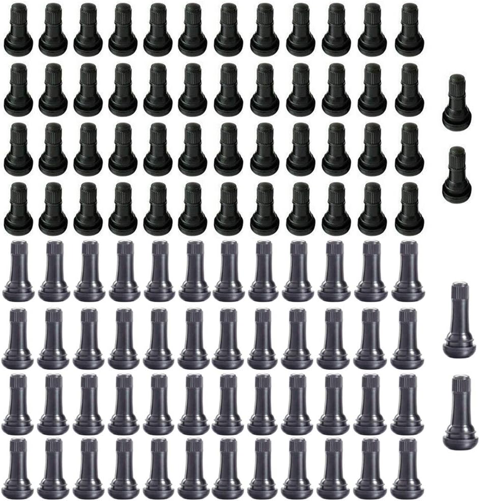 QISF 100Pcs TR413 and TR414 Snap-in Standard Length Black Rubber Tire Valve Stem for Tubeless 0.453” Inch 11.5mm Rim Holes(50Pcs TR413 + 50Pcs TR414)