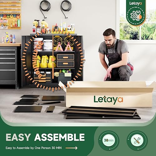 Miniatura 9 de Letaya Gabinetes de almacenamiento de metal con cerradura, pequeños armarios de acero, estantes de capas ajustables de 2 puertas para el hogar,