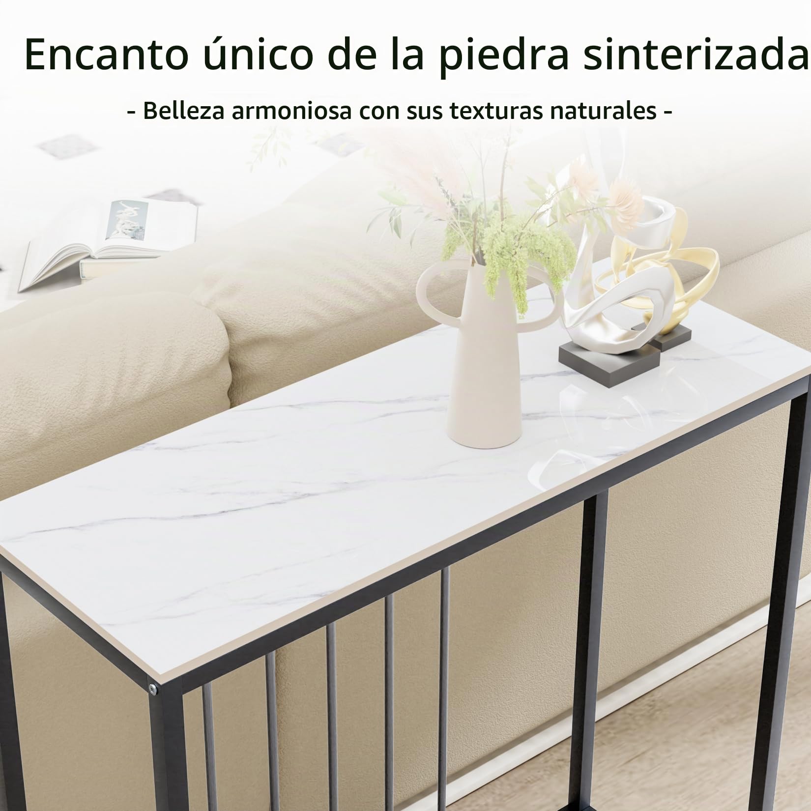 FATIVO Mesa Consola Recibidor de Marmol 80 cm, Mesa de Entrada Estrecha Mesa Auxiliar Recibidor para Salón Dormitorio Pasillo, 80x30x78 cm