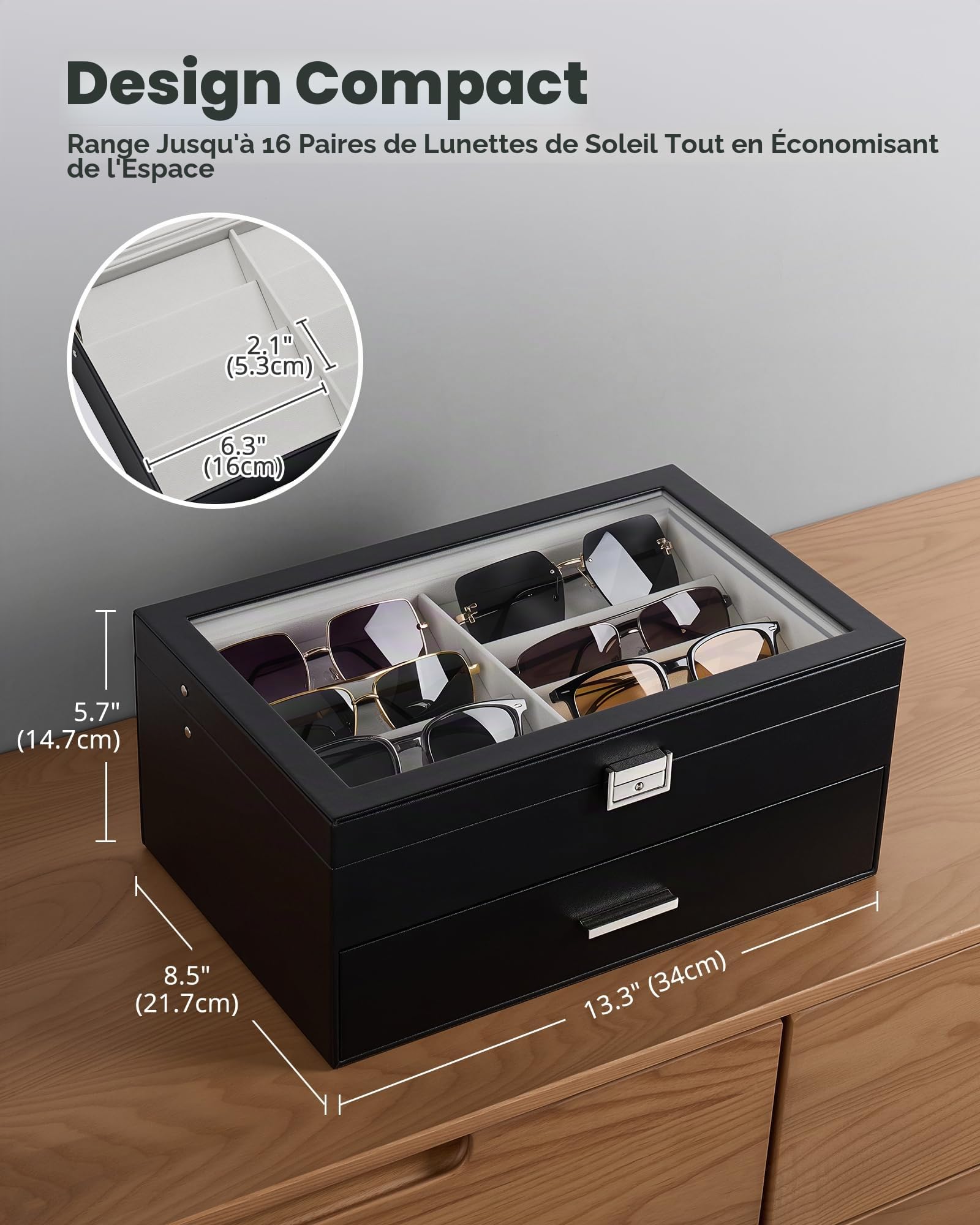 ProCase Boîte à Lunettes pour Homme, Rangement pour Paires Lunettes de Soleil, avec Couvercle Transparent et Serrure en Métal, Étui Élégant en PU