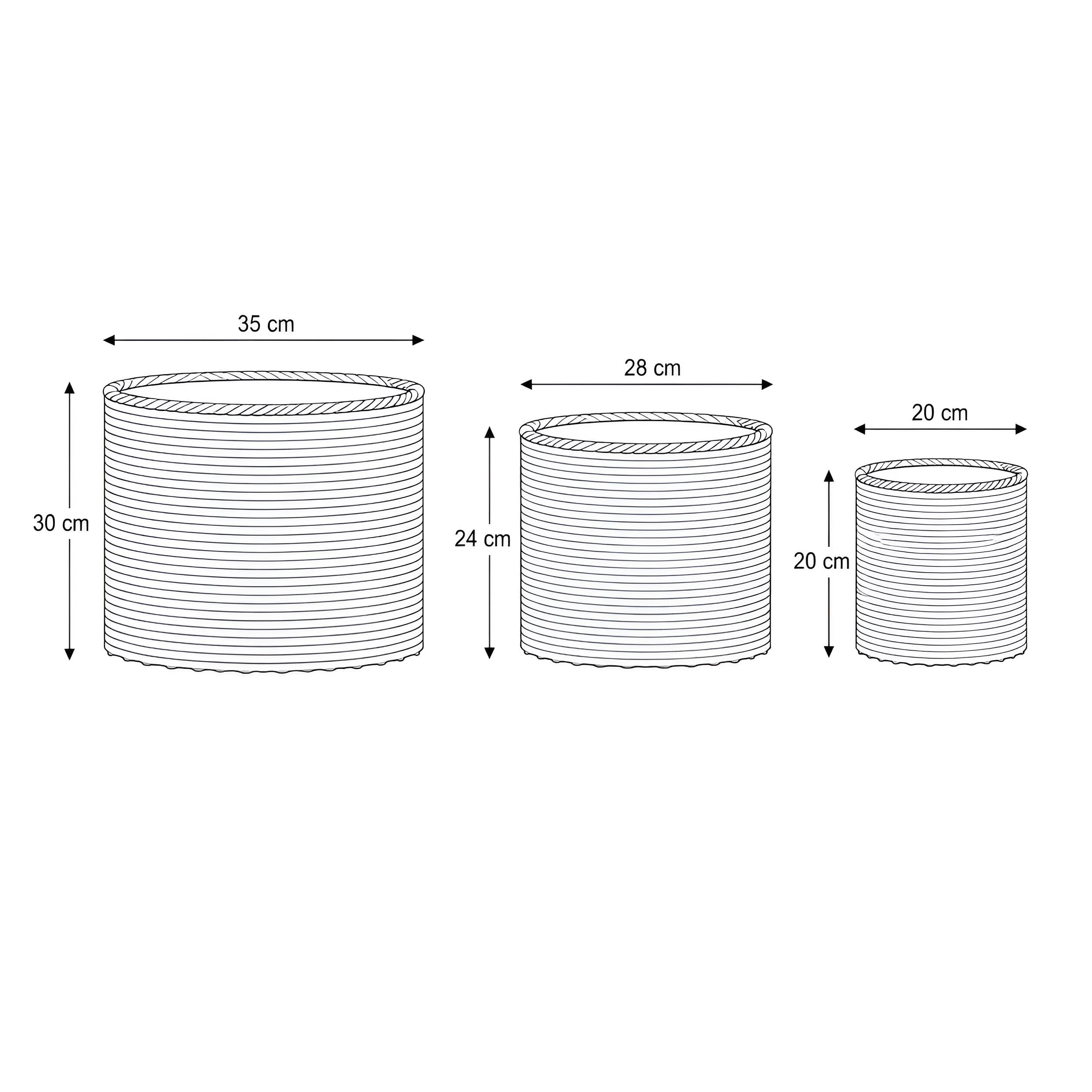 colourliving Gala Pflanzkübel 3er Set Polyrattan, Übertöpfe naturgrau mit Folieneinsatz und Metallrahmen für Wohnzimmer Wintergarten und überdachten Außenbereich (Cylinder - Zylinderform)