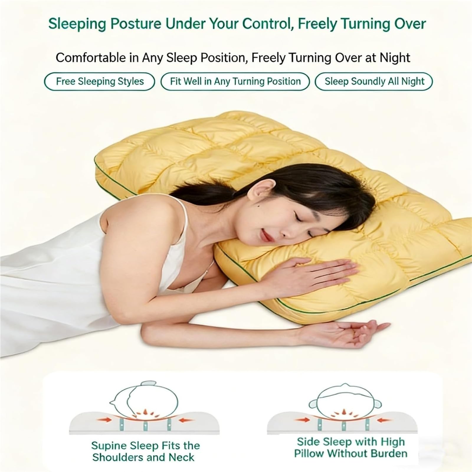 Ananas-Wolken-ähnliches Daunenkissen, Queen-Size-Wolkenkissen, Flauschiges Stützbettkissen, for Seitenschläfer, Hotelkissen, Rücken, Seite, Bauch | Yellow,2Pcs