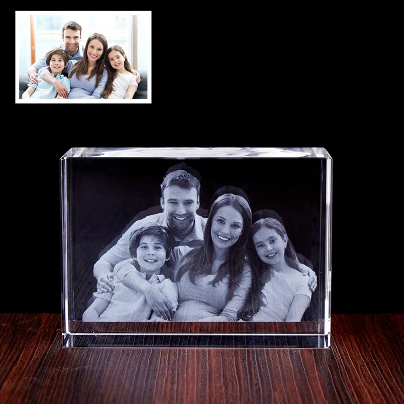 Cristal photo 3D gravé au laser horizontal 5x5x8cm : gravure personnalisée sur verre