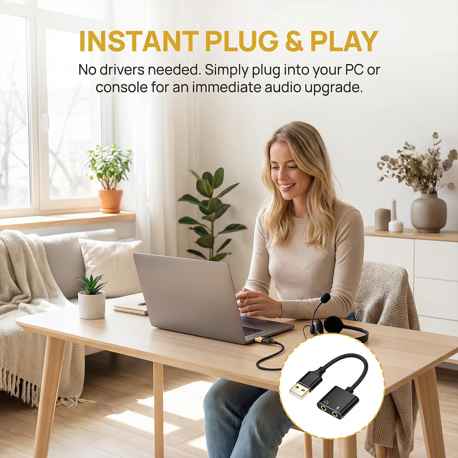 USB zu 3,5mm Klinke Audioadapter, Externe USB-Soundkarte mit Kopfhörer und Mikrofonanschluss, Plug-and-Play USB soundkarte für PC Laptop, PS4 PS5, Tragbarer USB Audio Adapter