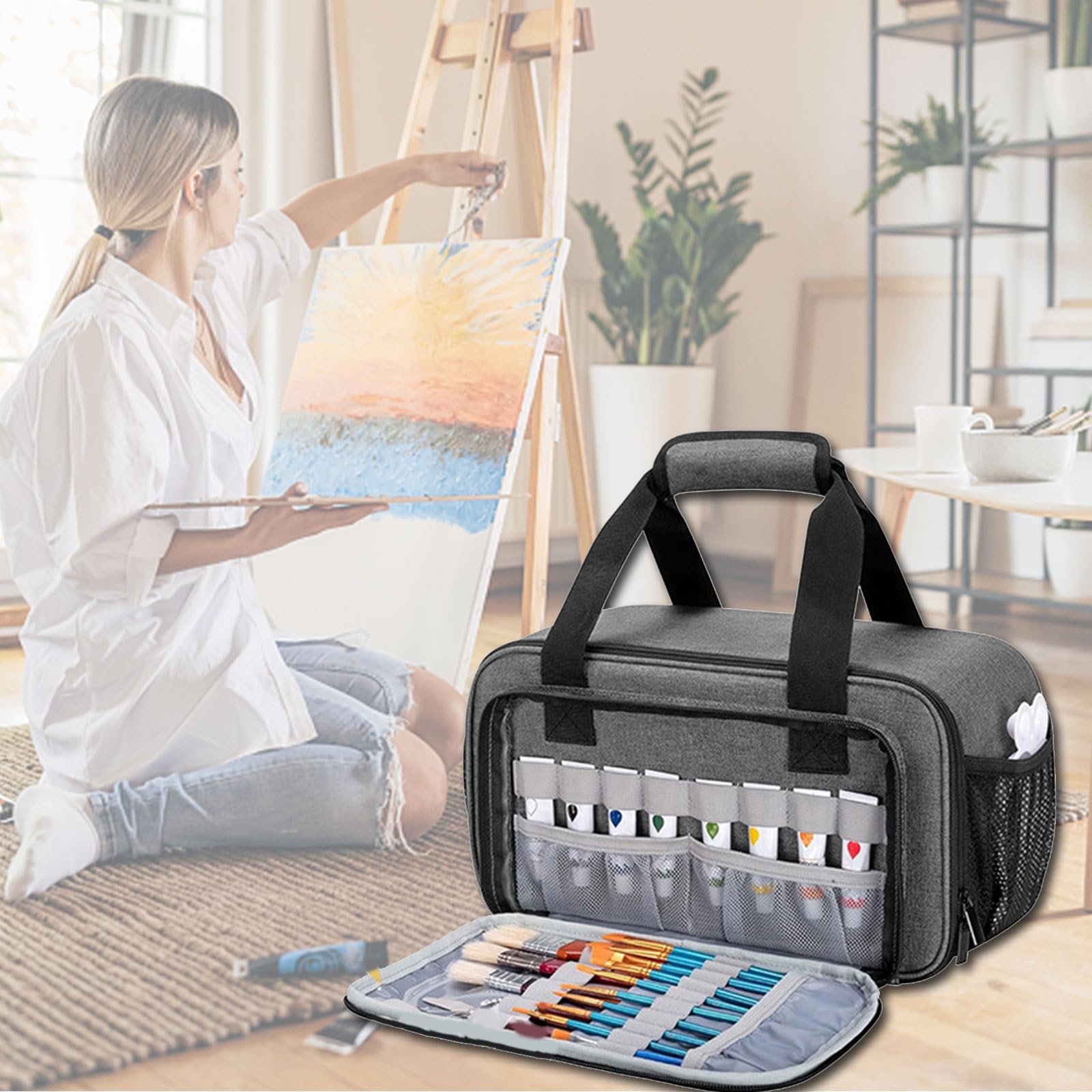 Mallette de rangement de peinture, de transport de peinture acrylique pouvant contenir jusqu ' à 50 bouteilles, étui de transport d ' aquarelle, organisateurs de fournitures d ' art d ' artiste