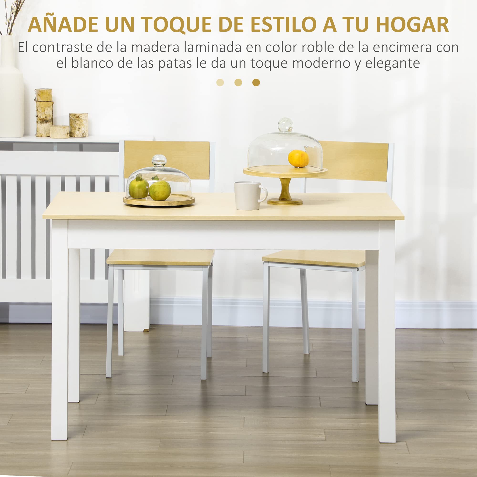 HOMCOM Mesa de Comedor Mesa Cocina 4-6 Personas 119x70x75 cm Roble Blanco | Rectangular, Estilo Moderno, Tablero de Melamina de Madera, Carga 50 kg
