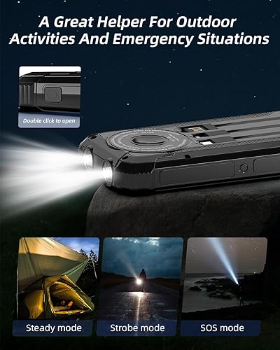 Miniatura 4 de Banco de energía solar de 20000 mAh, cargador inalámbrico con carga rápida de 15 W, 3 cables de datos, salida USB-C, linternas duales, batería