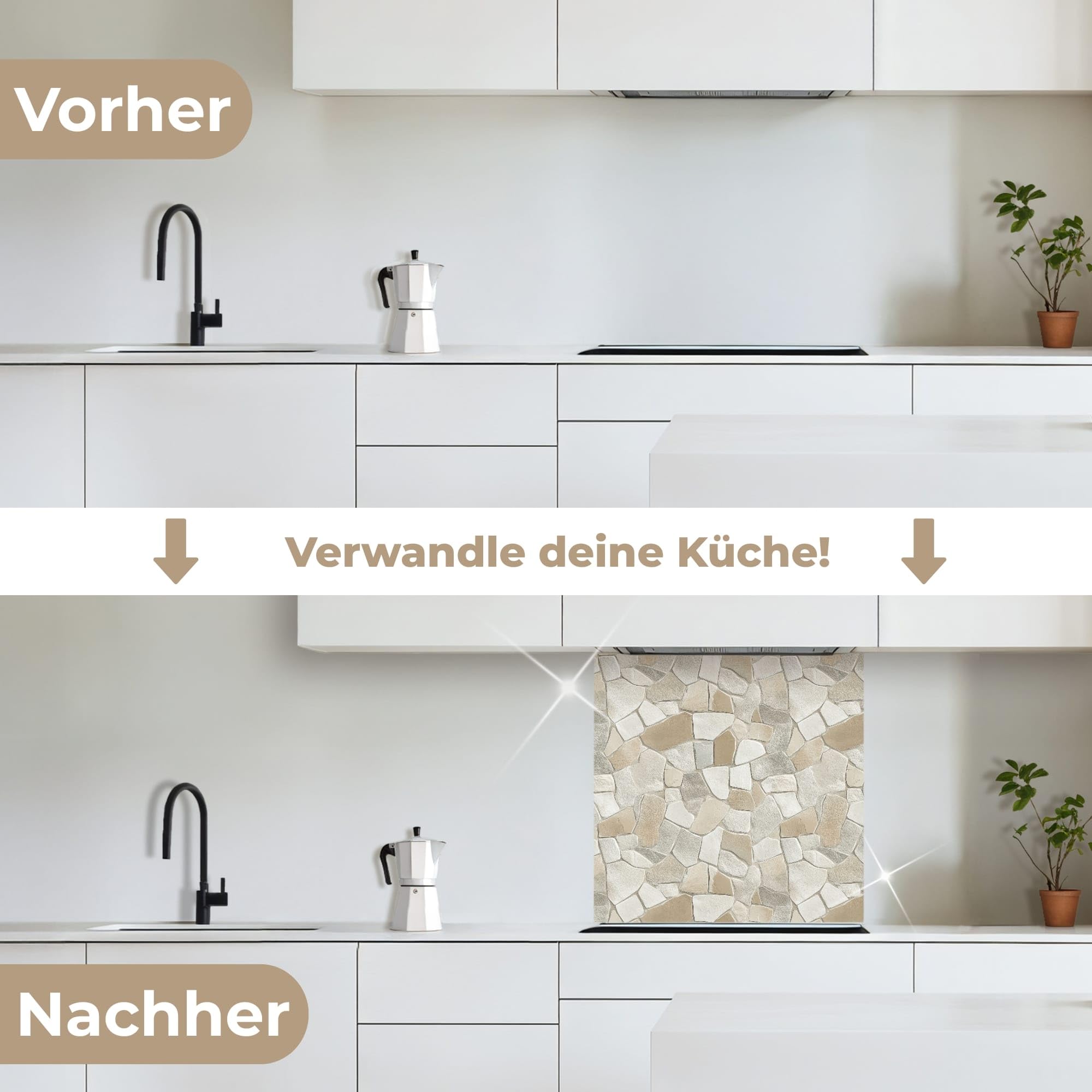 KitchenYeah© Küchenrückwand 80x80 cm Selbstklebende Kitchen Wall Protector Küchen Rückenwand Küchenfronten Küchenrückwände Küche Wand Mosaik - Steine - Beige