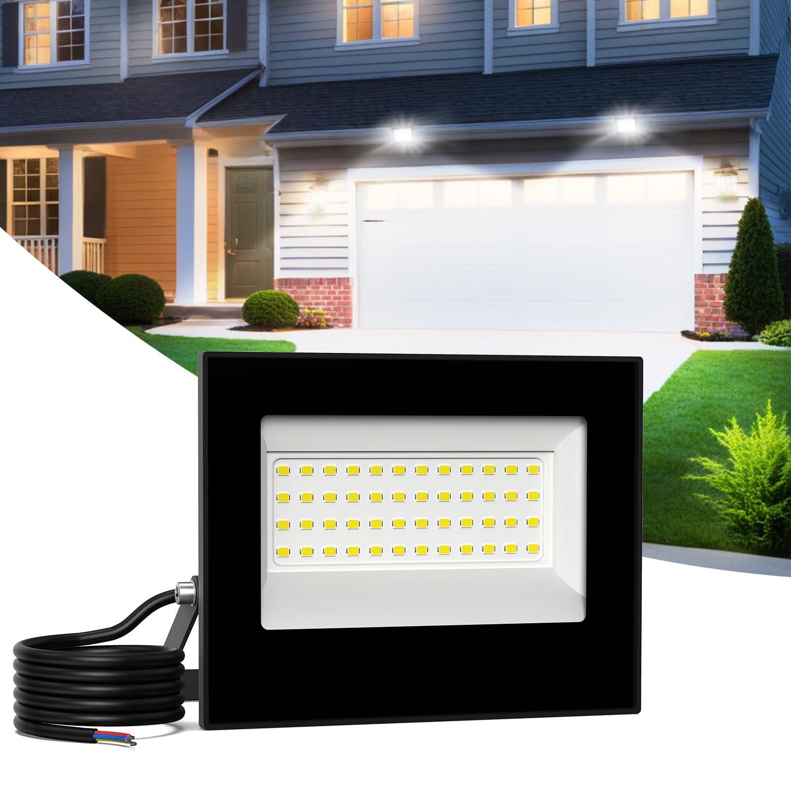 Probapro 50W LED Floodlight Outdoor - 5000LM Super Bright Security Light with 180° Adjustable Bracket & IP66 Waterproof Rating