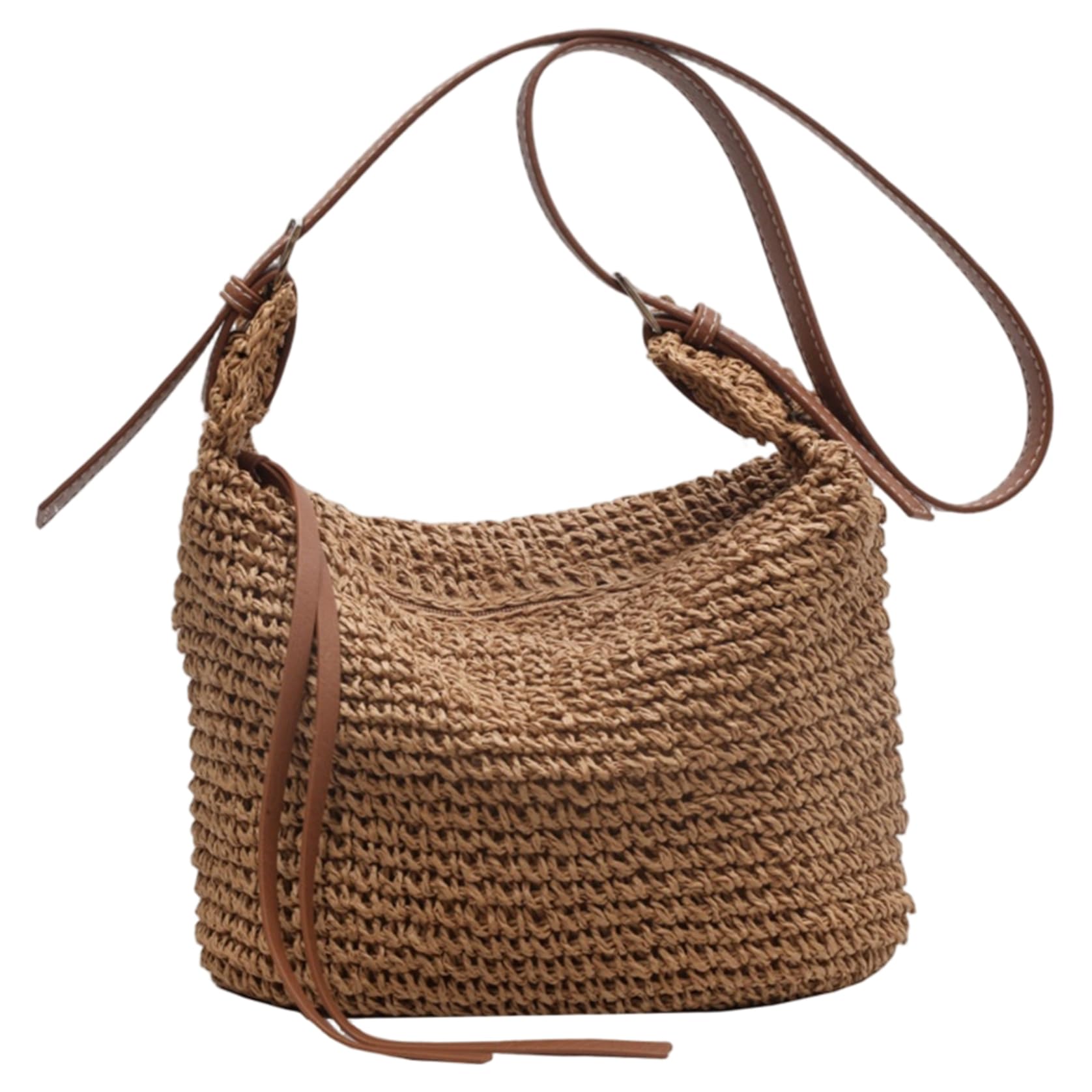 Tsawntd Straw Beach Bags for Women Woven Single Shoulder Straw Handbags Large Capacity Crossbody Summer Bags with Zipper for Holiday Travel, Summer Coffee