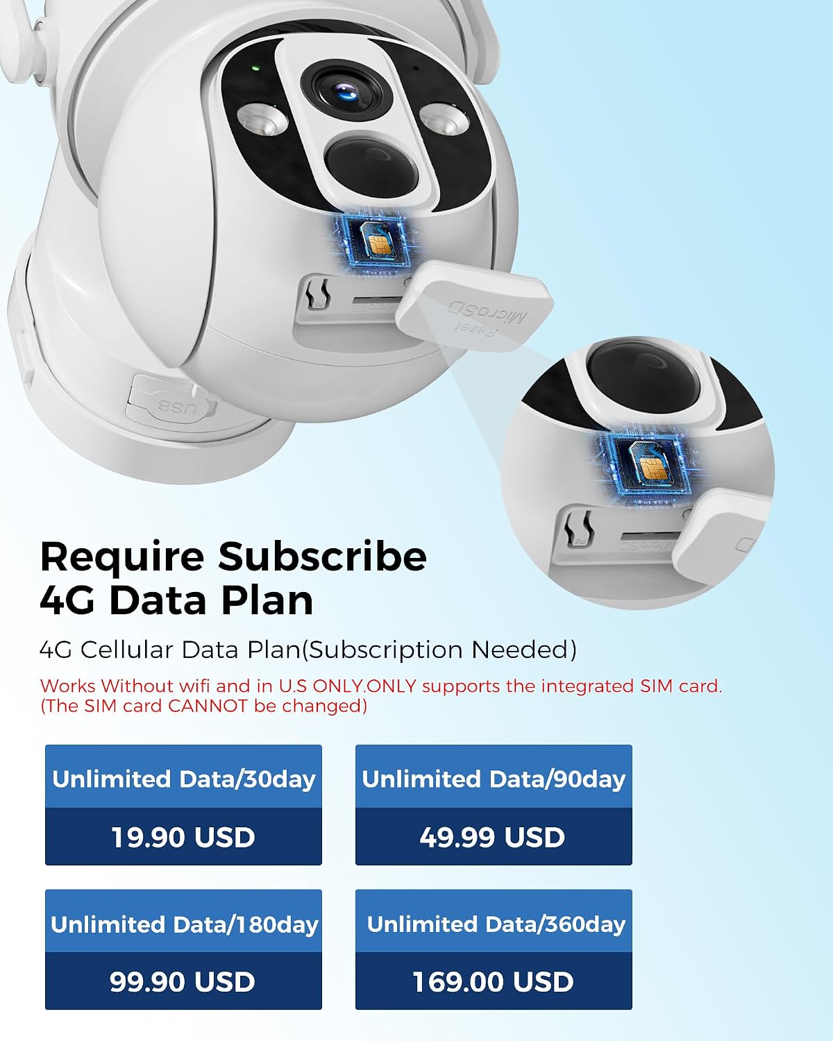 Hiseeu 4G LTE Cellular Security Camera Solar Powered, No WiFi Security Camera Wireless Outdoor, 24/7, PIR Motion, 2 Way Talk, 360° PTZ, 2K Color Night Vision, 64G SD & SIM Card Included