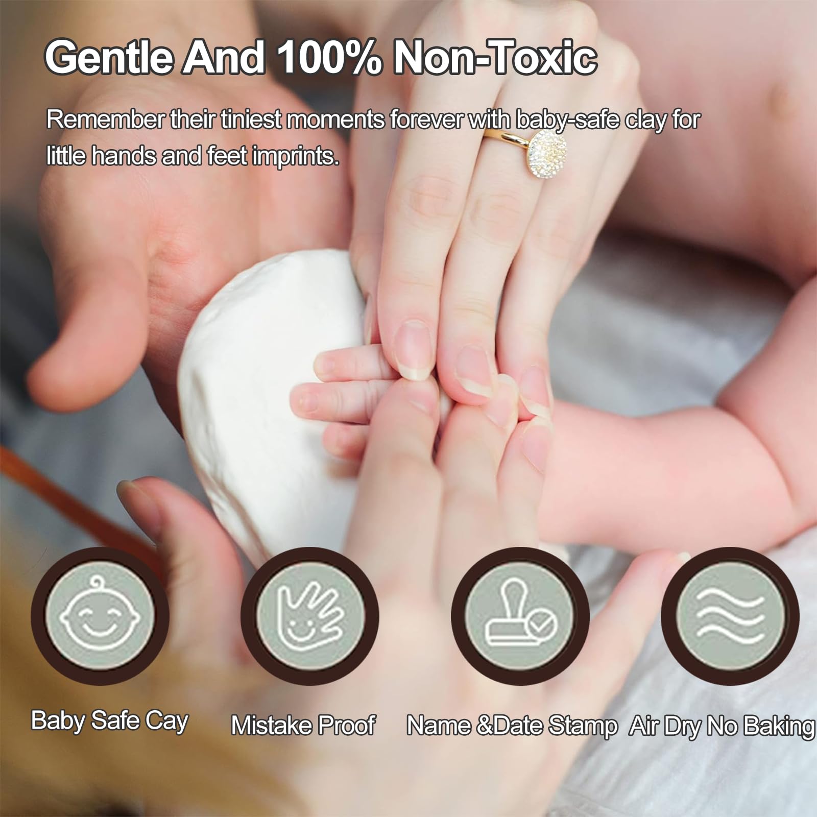 Kit d'Empreintes de Bébé en Argile, 2 PCS Argile Molle pour Empreintes de Mains et Pieds