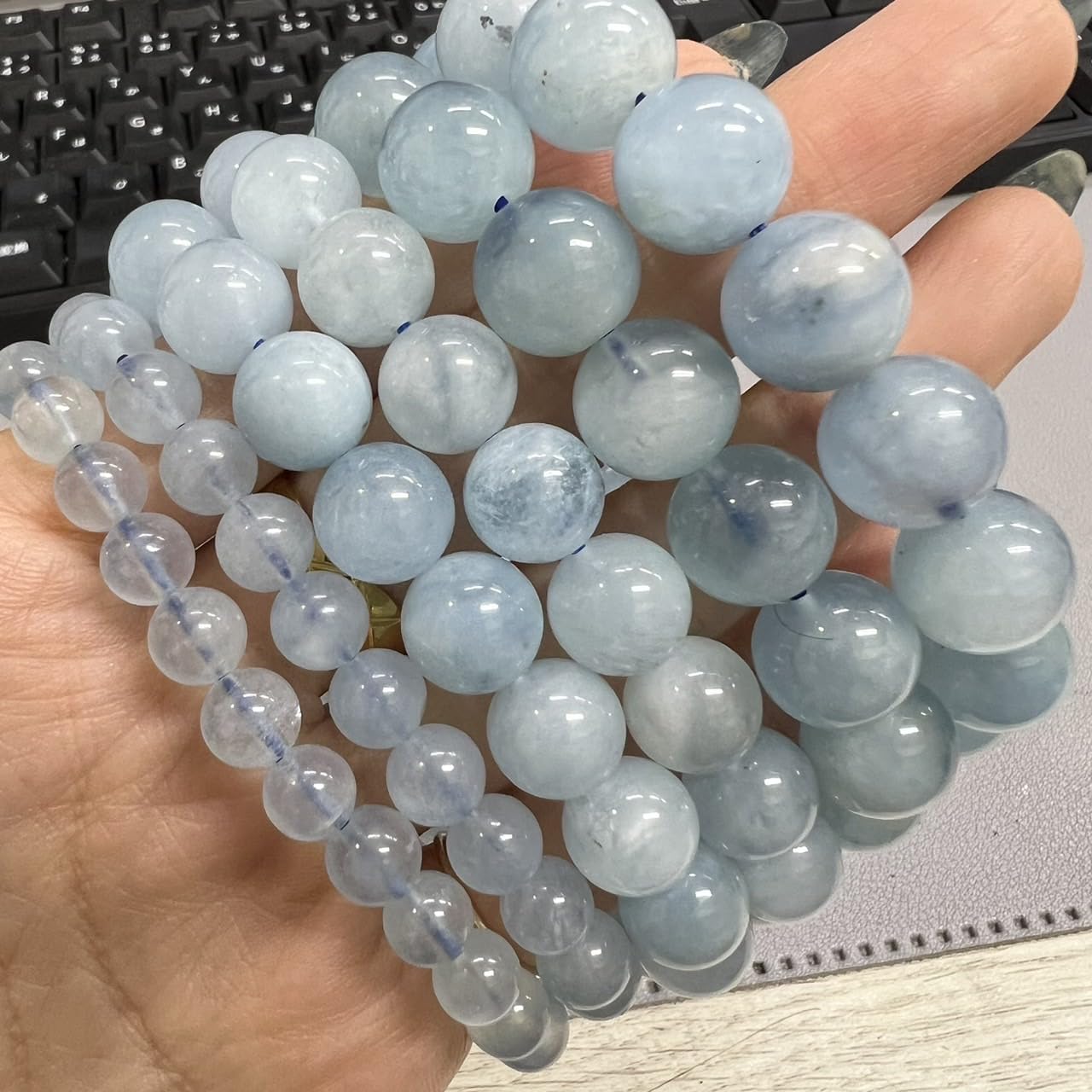 天然】アクアマリン ブレスレット 7mm g300円☆【エンジェルクラウド