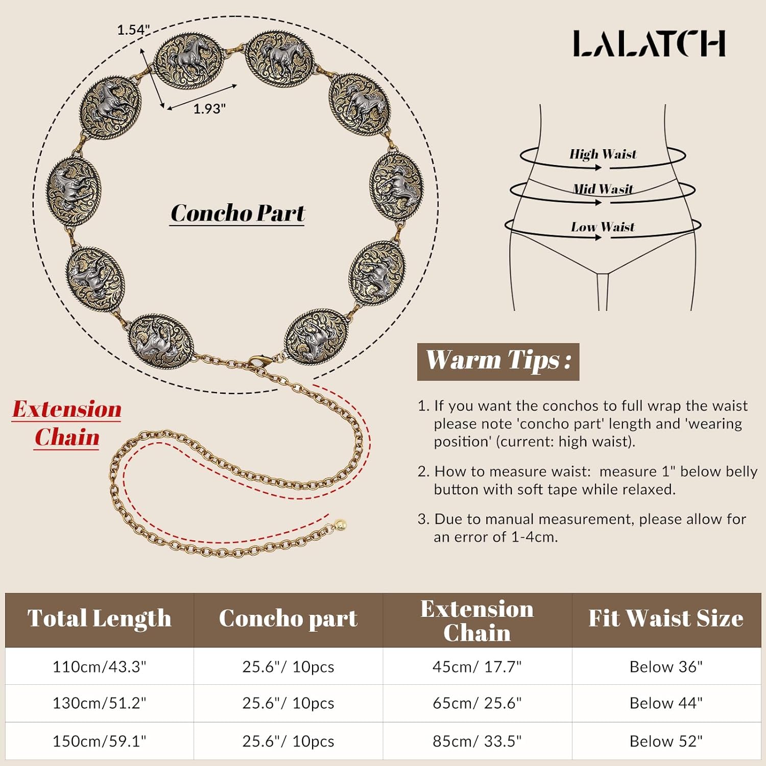 Western Metal Concho Chain Belt for Women Cowgirl Waist Chain Belt for Dresses Jeans Western Country Outfit - Image 6