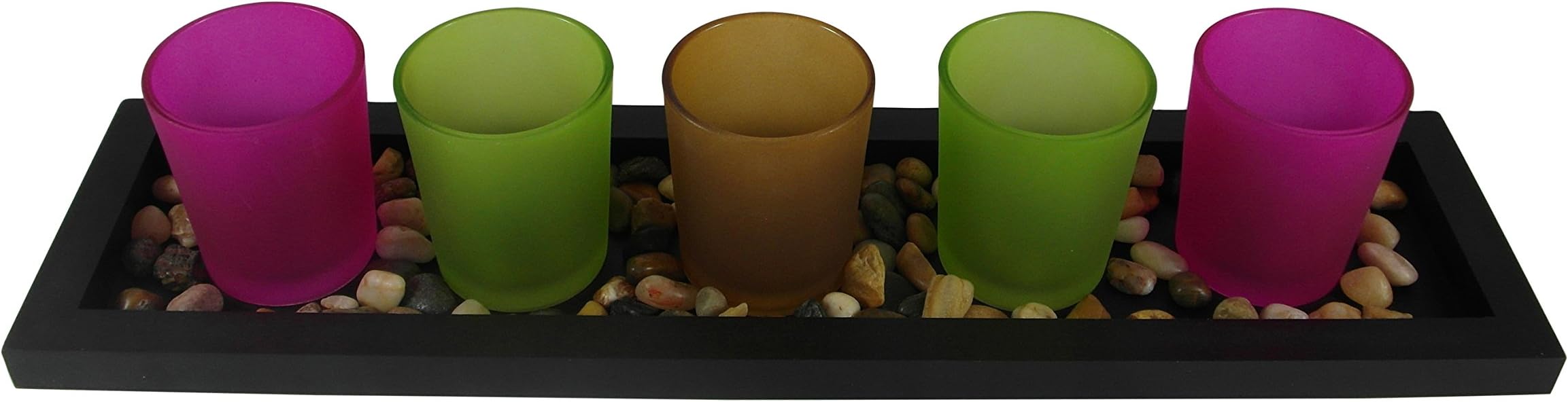 Colored Frosted Glass Tealight Candle Holder Set W Display Tray & Decorative Stones By Xsellr8r