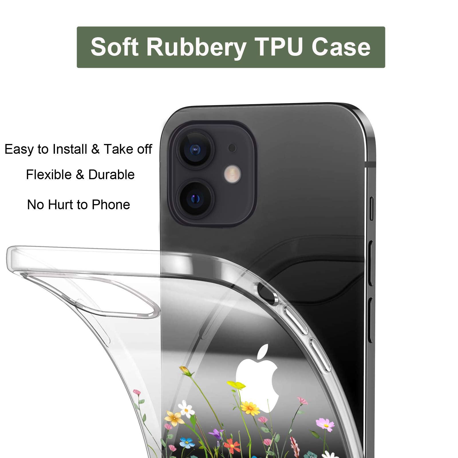 Unov Custodia compatibile con iPhone 14 Custodia trasparente con motivo goffrato morbido TPU Bumper sottile protettiva 6.1 pollici (dinosauro arcobaleno