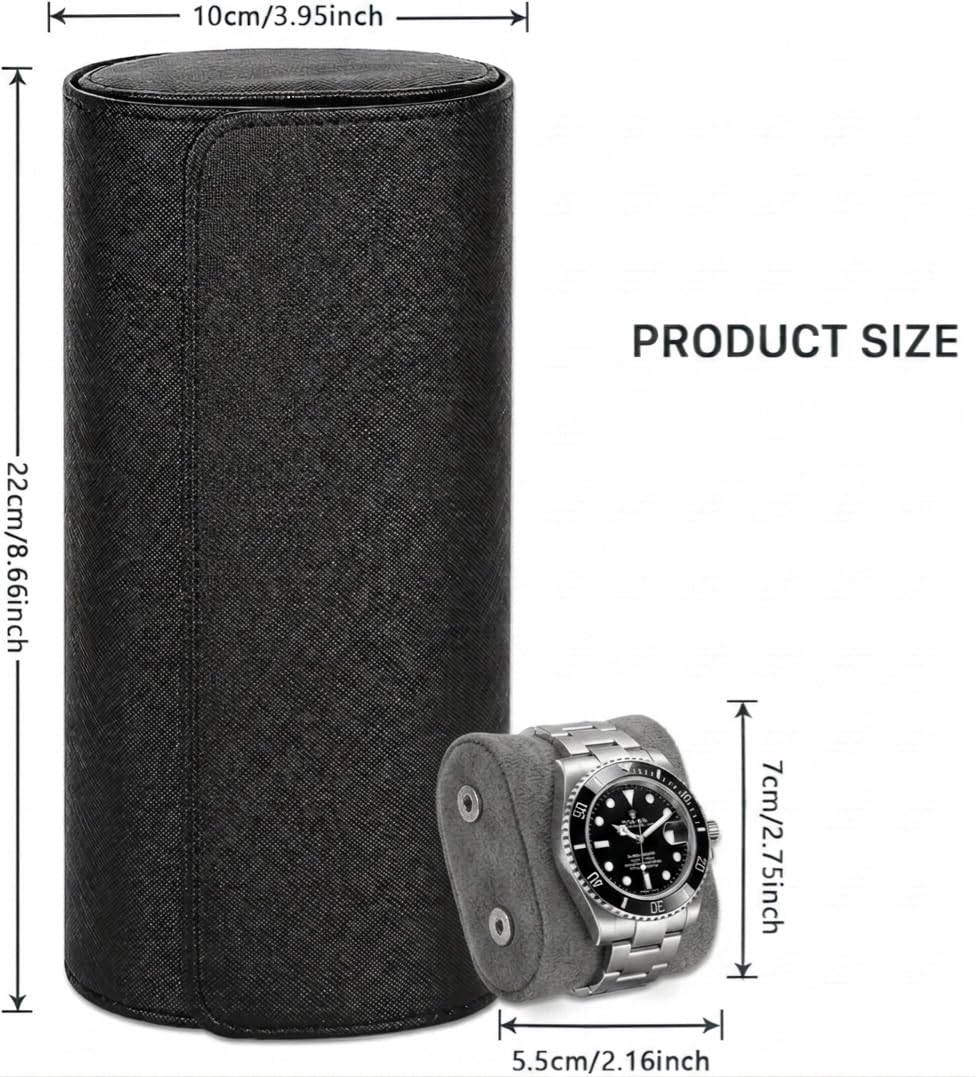 Generico Custodia Elegante Porta Orologi da Viaggio, 3 Slot, Pelle Nera, Interno in Velluto Grigio, Anti Shock e Anti Graffio