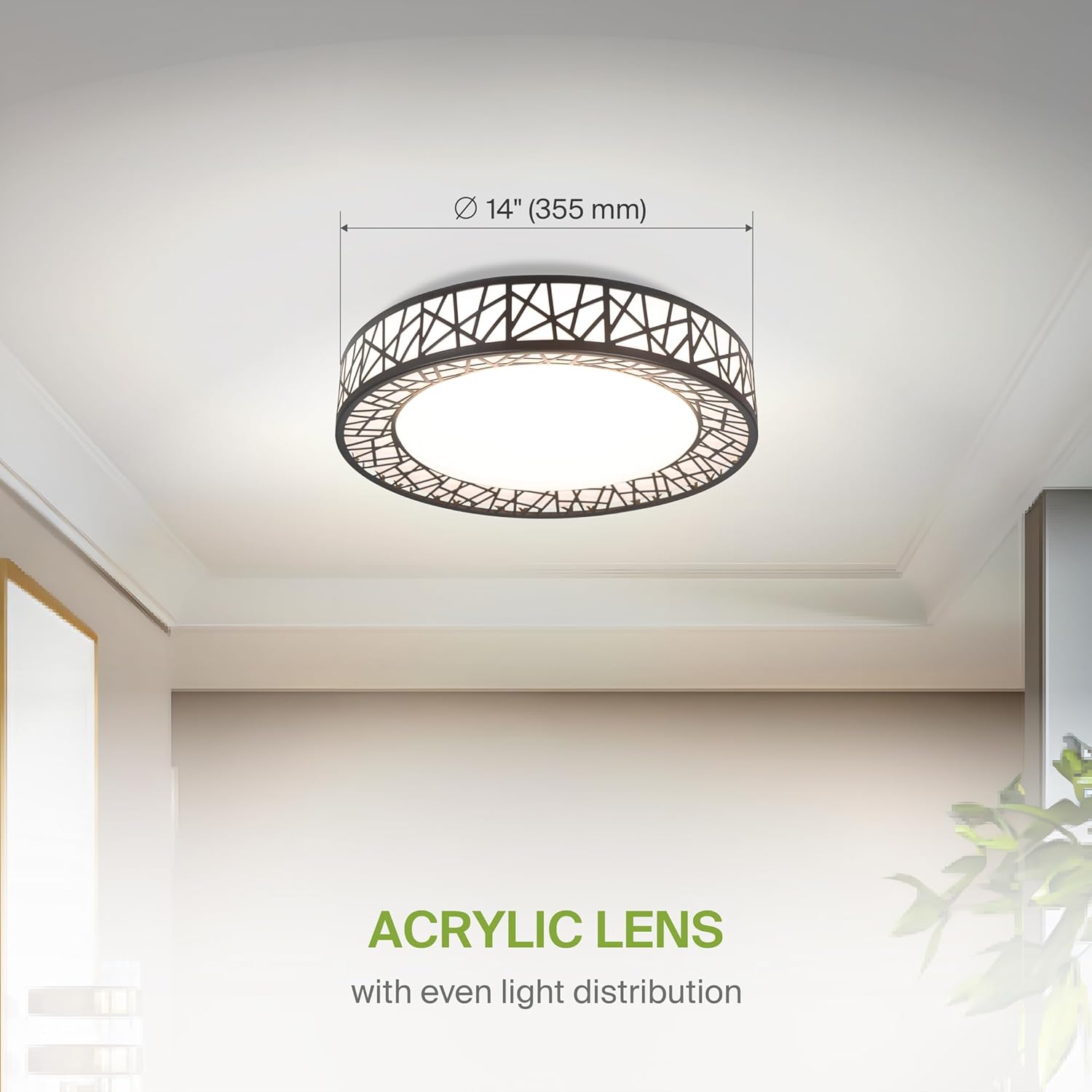 ASD 14 Inch LED Flush Mount Ceiling Light Fixture for Bedroom, 24W 1534LM 5CCT 2700K-5000K, Triac Dimmable Lights, Dining, Living Room, Kitchen Lamps, Modern Home Lighting Fixtures, Black, ETL