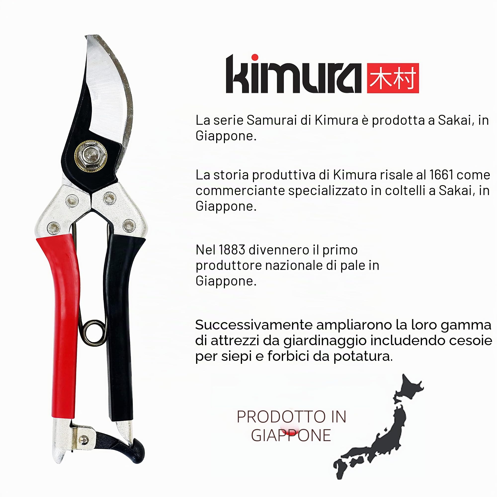 Kimura Garden Scissor Trimmer 8 pollici, [Fatto In Giappone], lama affilata in acciaio giapponese Yasugi, manici rivestiti in vinile antiscivolo, cesoie leggere, ergonomiche, bypass