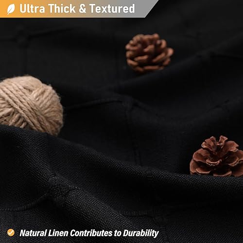 Miniatura 2 de BTTN - Cortina de ducha negra estilo bohemiocampestre, de lino rústico, de tela resistente, juego de cortinas con borlas, repelente al agua,