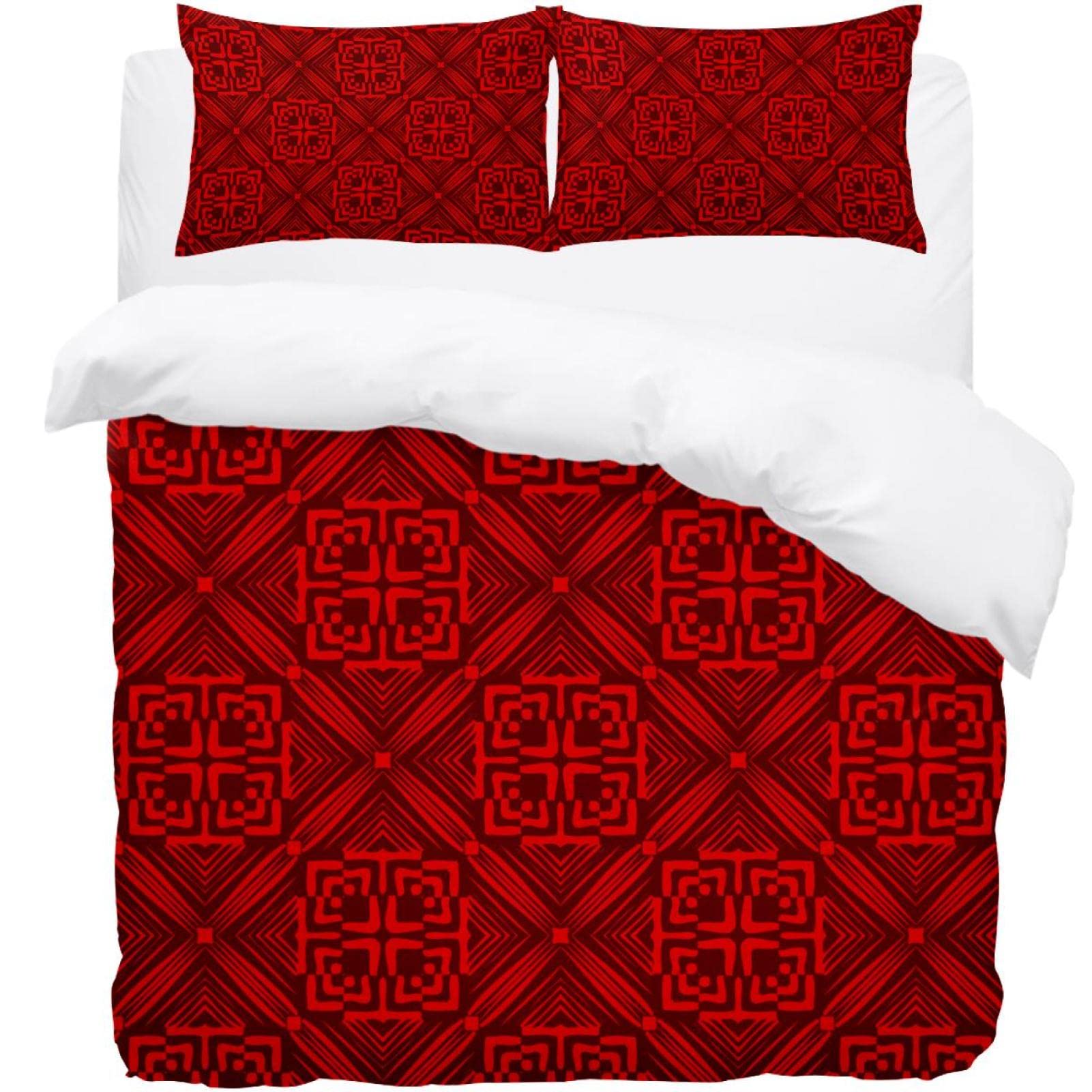 Parure de lit housse de couette rouge motif abstrait pour réveiller la déco d'une chambre adulte