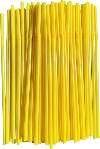 YAOSHENG 200 pajitas amarillas de 8.26 x 0.2 pulgadas, colores sólidos, flexibles, pajitas flexibles desechables de plástico (amarillo)