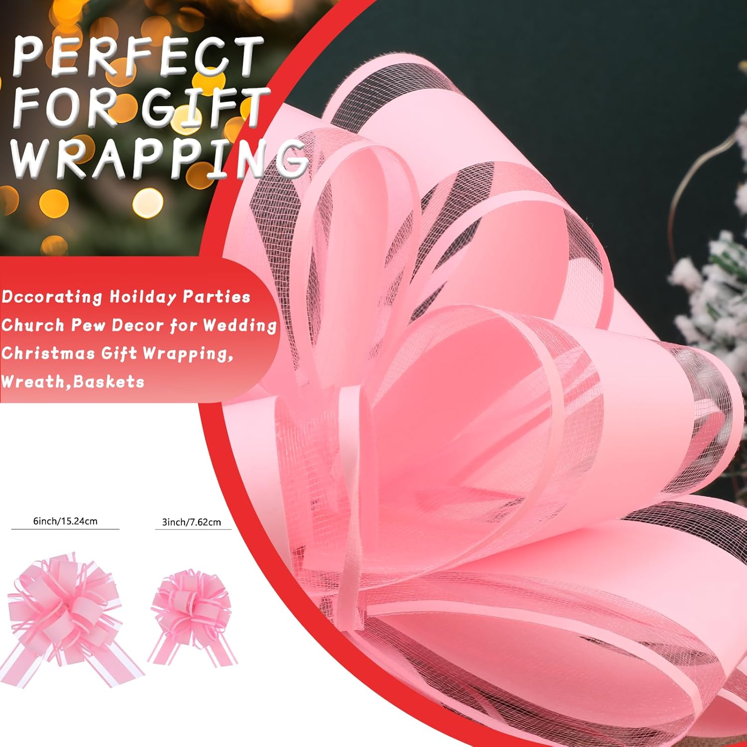 40 Pieces 6 Inches and 3 Inches Pull Bow Wrapping Pull Bow Ribbon Pull Bows for Wedding Baskets,Large Bows for Presents. (Pink) - Image 2