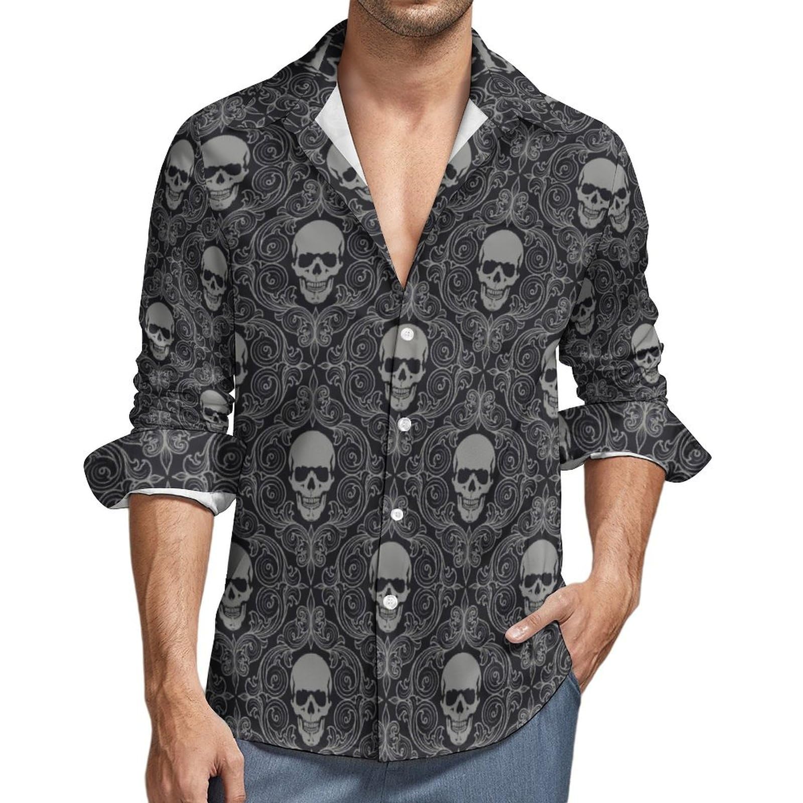 Czzyh Men's Pattern Serious Skull Casual Shirts Long Sleeve, Shirts