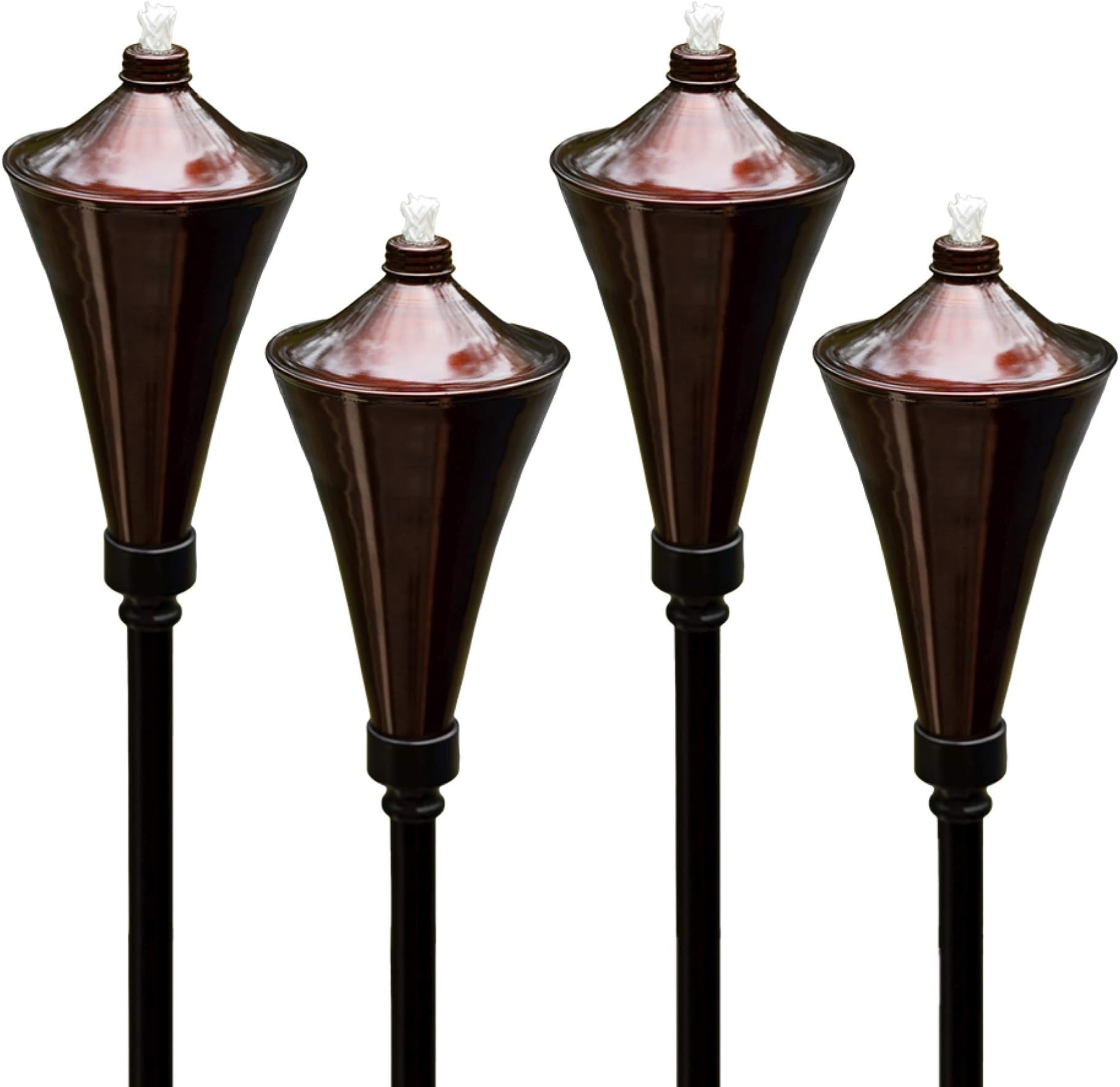Dusq | 4-in-1 Citronella Mosquito Torch | All Metal Outdoor Torch | Great for Tiki Parties | Can be Used as Tabletop, Deck Rail Mount, or Pole Mount | Uses Any Torch Oil (4-Pack, Caramel)