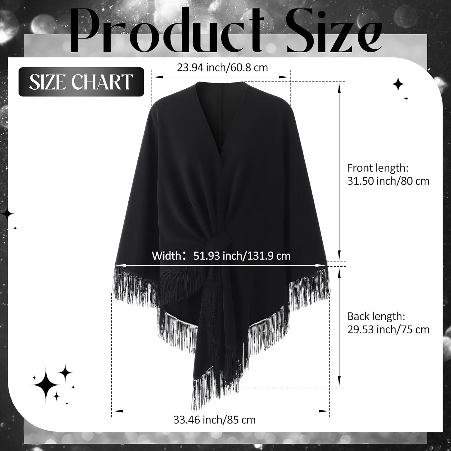 Capoda Women's Shawl Wrap Poncho with Tassel Black Elegant Shawls and Wraps Soft Open Front Black Poncho Shawl Cape for Fall Winter Spring Gifts Supplies - Image 4