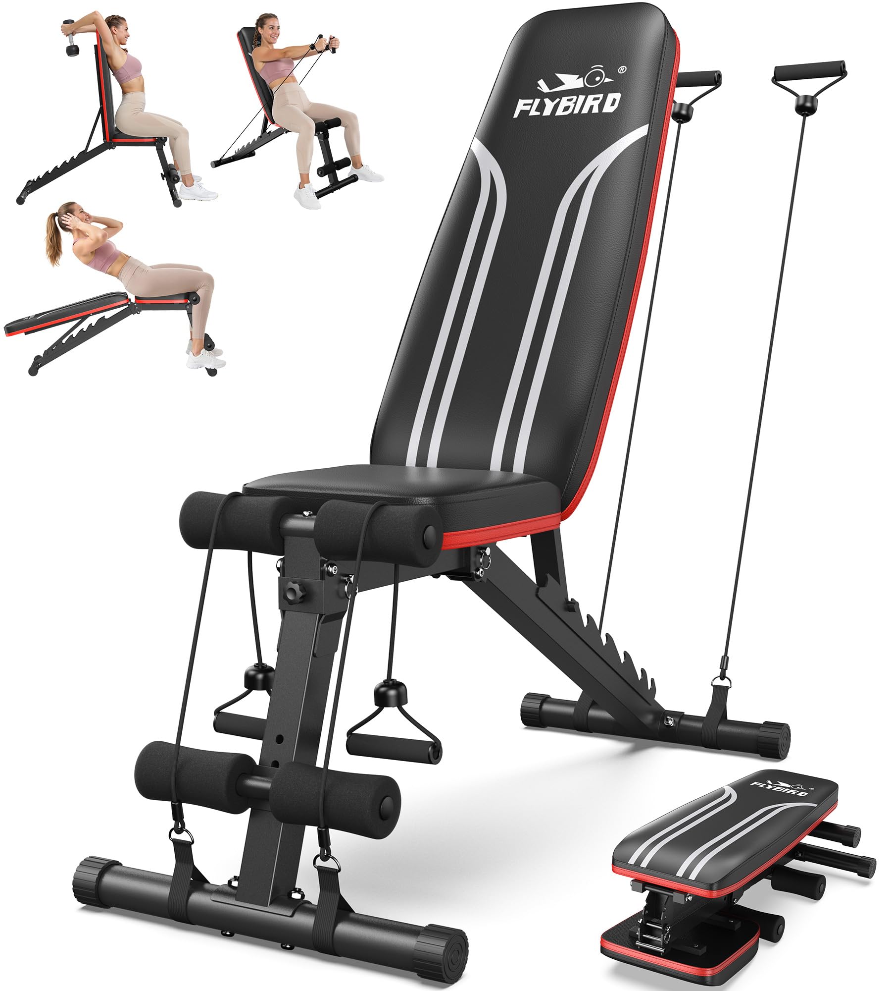 FLYBIRD Adjustable Bench, Utility Weight Bench with 8-Position Adjustable Backrest/3-Position Adjustable Footrest, 317 kg Weight Capacity, Foldable Workout Bench with 90° Angle for Home Gym
