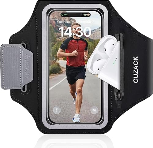 Brazalete para correr con funda para auriculares y ranura para tarjetas, soporte para teléfono para iPhone 16 15 14 Pro Max Plus Galaxy S25 S24 S23