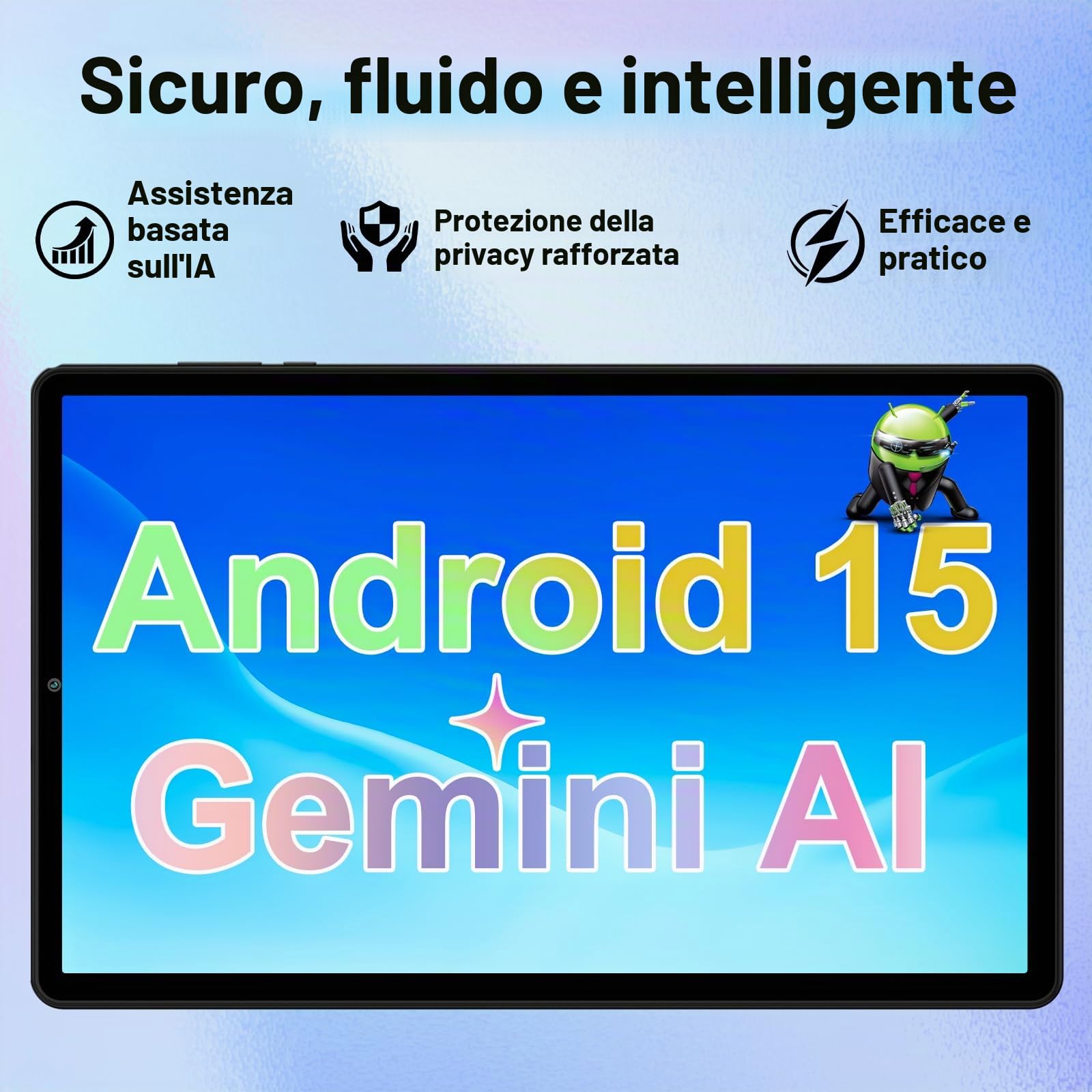 Tablet 10 Pollici Android 15 Gemini AI 30GB RAM 2TB ROM Octa-Core Widevine L1 WiFi 5G BT5.0 6000mAh Tastiera Mouse Custodia Nero Scuro