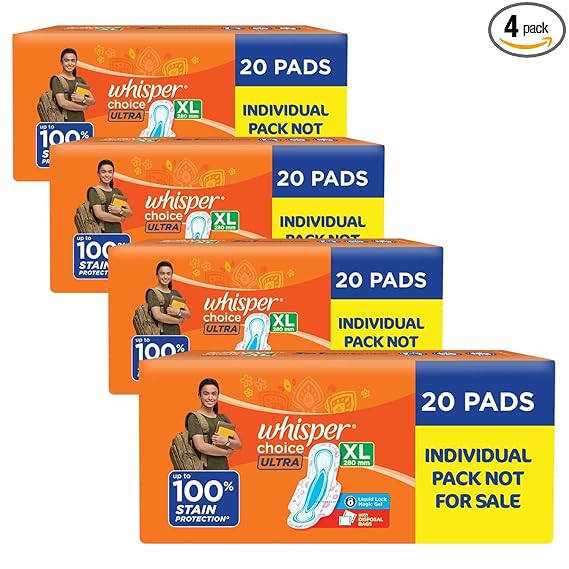 Whisper Choice Ultra Sanitary Pads, Pack of 4
