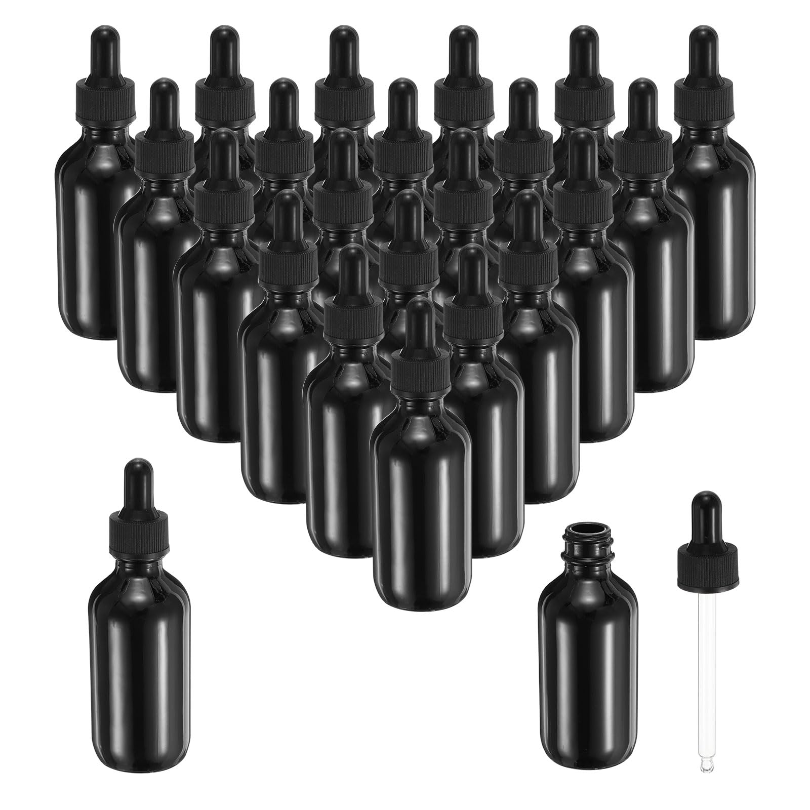 PATIKIL 60ml Glas-Tropfflasche 48 Stück Dicht Ätherische Öle testen Flüssigkeit Parfüm Behälter Mit Pipette Für Aufbewahrung Zuhause Reisen Schwarz