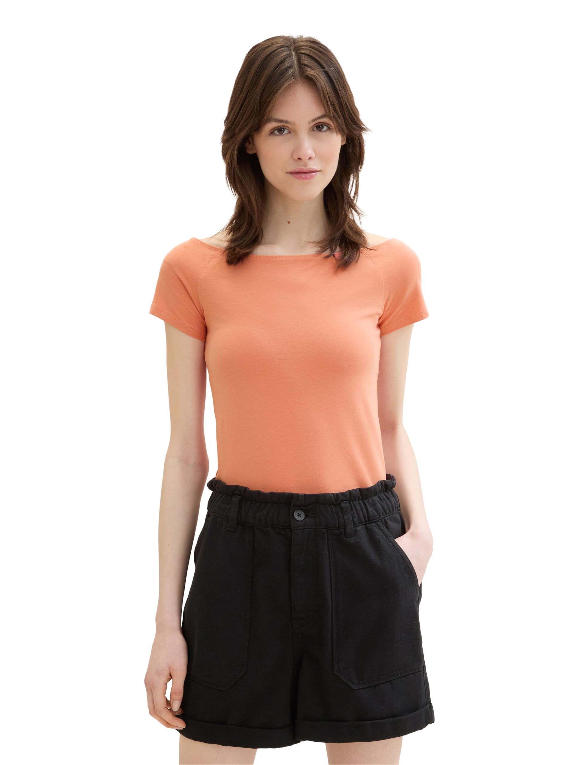 TOM TAILOR Denim Women's Carmen Neck T-Shirt, 35155 - Burnt Terracotta, M