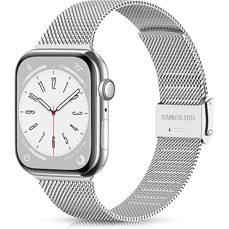 Ouwegaga Kompatibel mit Apple Watch Armband 38mm 40mm 41mm 42mm 44mm 45mm, Ersatz Edelstahl Metall Armband Kompatibel mit iWatch Series 8 7 6 5 4 3 2 1 SE,38mm/40mm/41mm Silber
