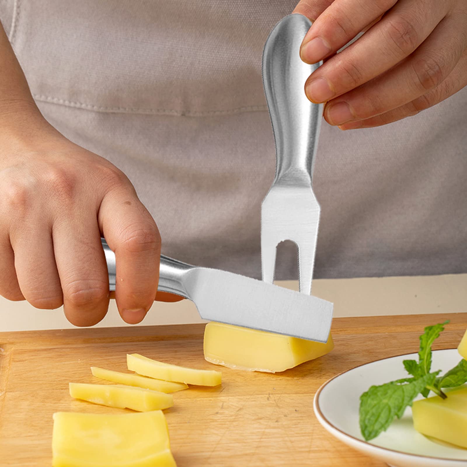 VANRA Juego de 6 Cuchillos de Queso Mini Cuchillos de Queso de Acero Inoxidable con Esparcidor de Mantequilla y Tenedor para Tablas de Embutidos y Platos de Queso