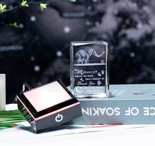 Miniatura 4 de Regalos de cumpleaños para mamá de hija e hijo, estatua de elefante grabada con láser de cristal 3D, regalos para el día de la madre, ideas únicas