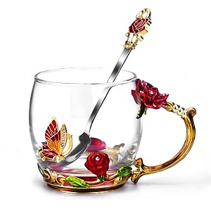 OEAGO Gifts for Mom Women Valentines Day Gifts for Her Glass Coffee Enamels Mug Best Birthday Valentines for