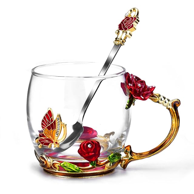 OEAGO Gifts for Mom Women Valentines Day Gifts for Her Glass Coffee Enamels Mug Best Birthday Valentines for