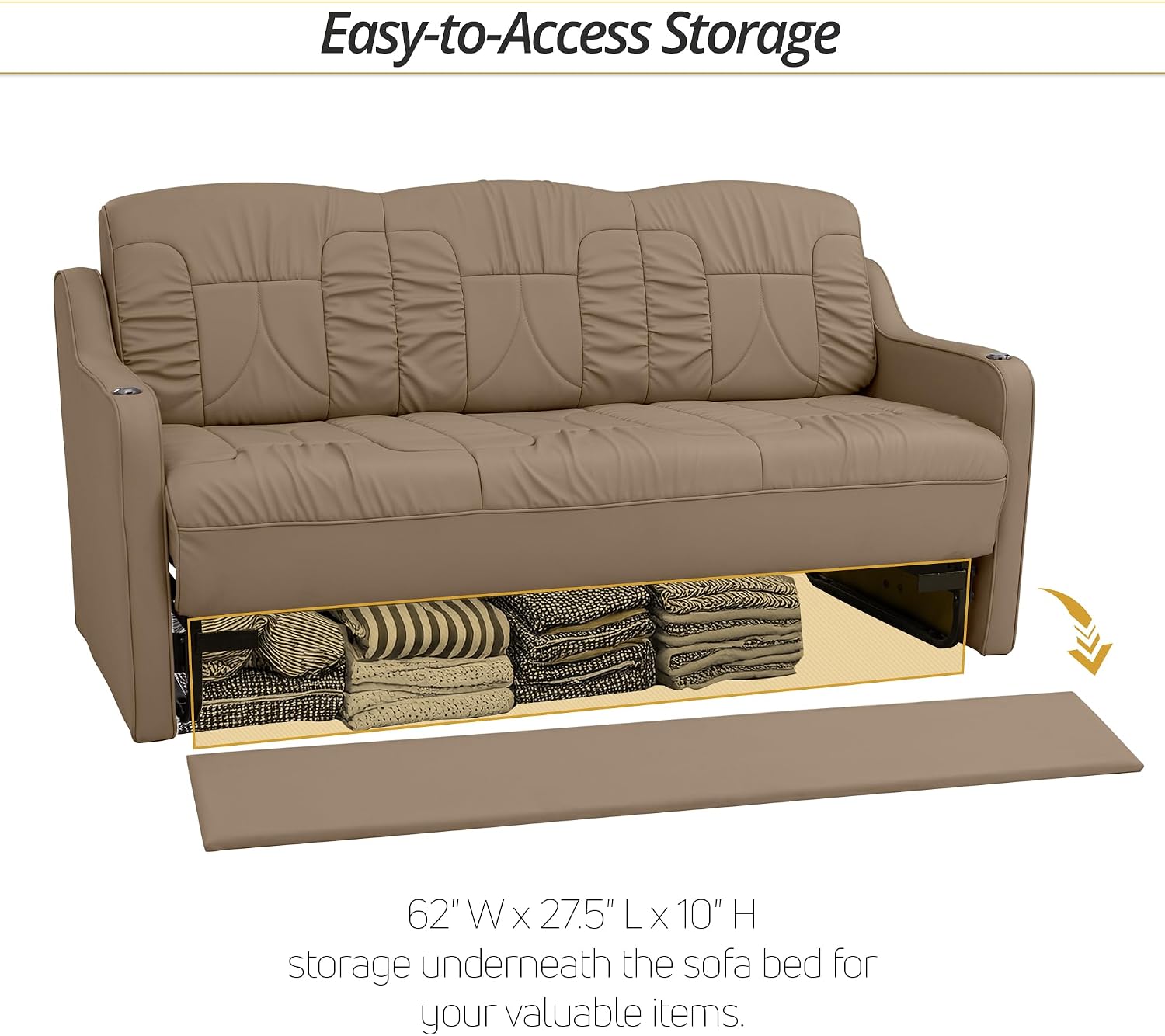 De Leon DX RV Sofa Bed, 72" Wide, Ultimate Leather, Light Sand