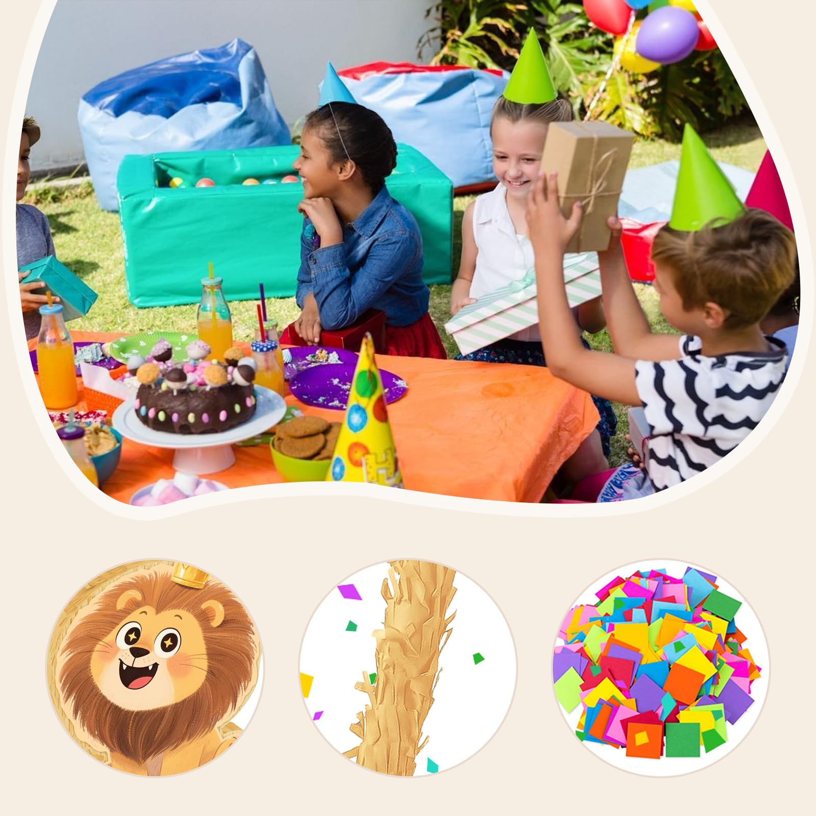 Lion Pinata Decorazione Compleanno Animali Giochi Festa con Bastone Maschera Occhi Materiale Carta Adatto per Bambini Shower Eventi Scolastici