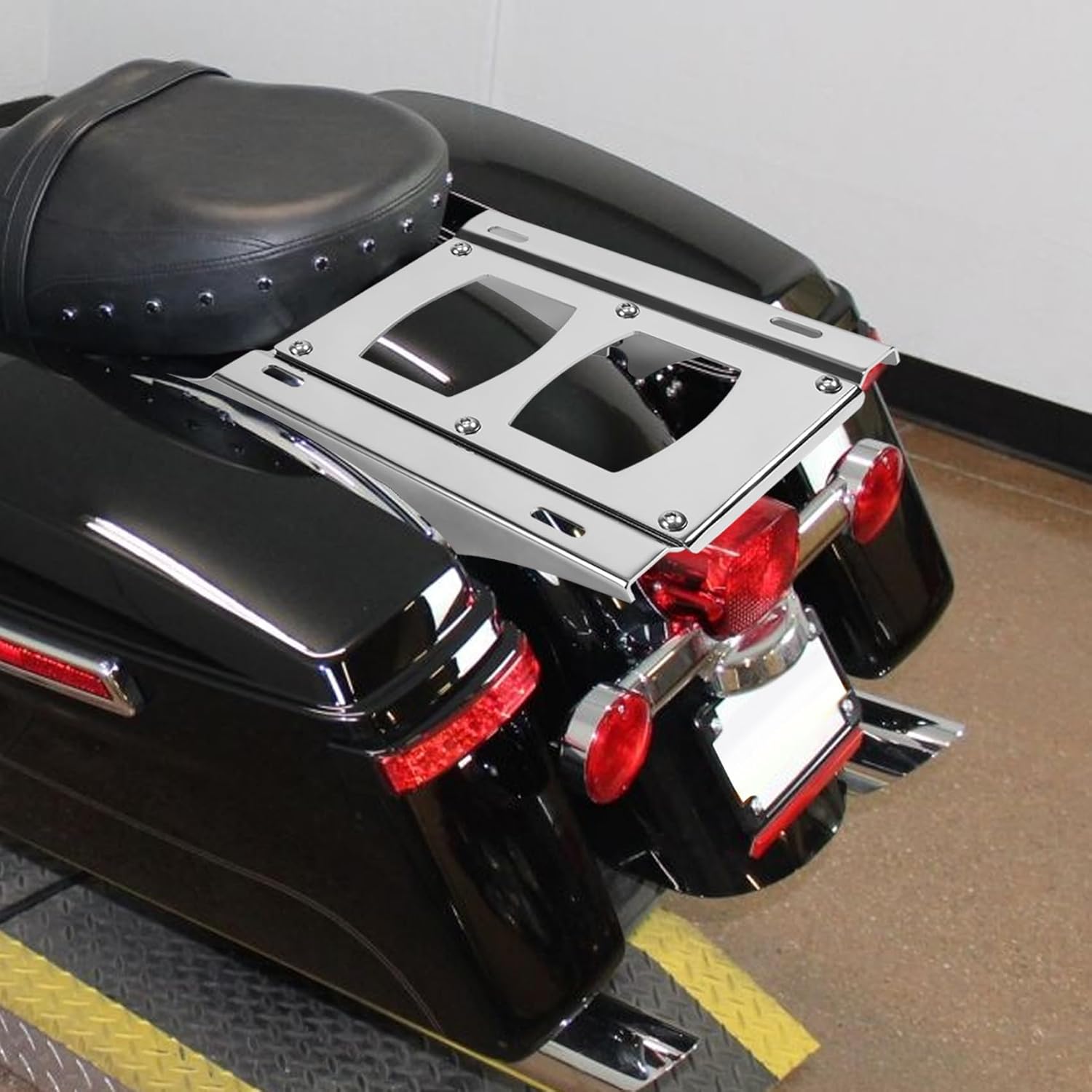 TCT-MOTORPARTS Gloss Black Chopped Tour Luggage Trunk w/Backrest & Mount Rack Fit for Harley Touring 2014-2025 Harley Touring CVO Road Street Special Electra Glide Road King