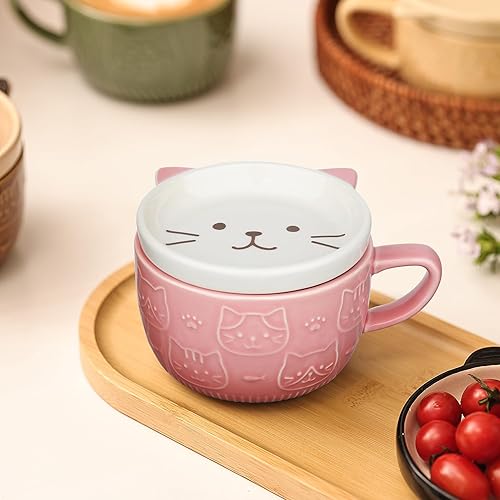 Miniatura 3 de Bonita taza de café de cerámica con tapa, tazas de café Kawaii o tazas de té para los amantes de los gatos, divertidas tazas de desayuno para
