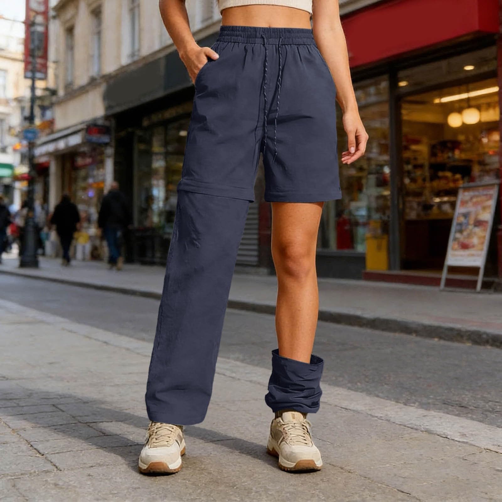 Pantalones de senderismo para mujer, pantalones funcionales, impermeables, múltiples bolsillos, cintura elástica, pantalones de trekking, pantalones de ocio, cómodos, transpirables, mantienen la forma