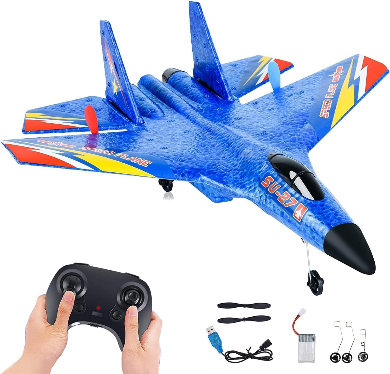Magicwand®【Pack of 1 RC Plane【Random Color】 EPP Foam Jet Fighter Stunt RC Airplane with Automatic Balance System, for Beginners Aircraft Fighter with LED Lights