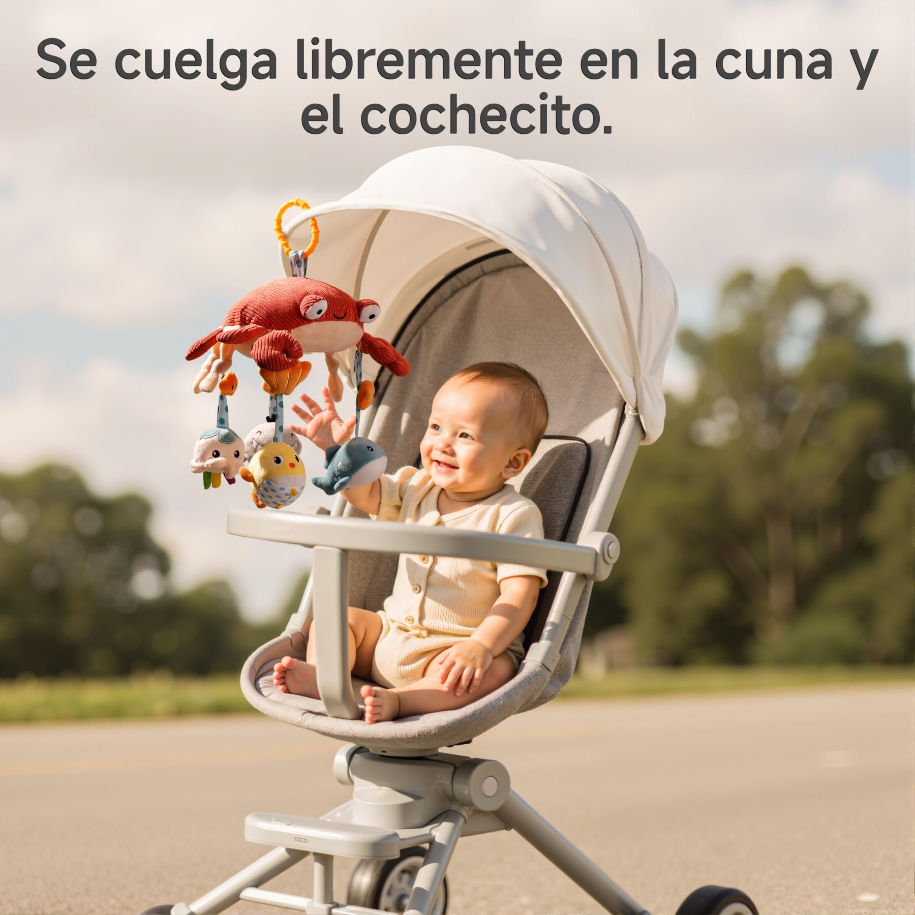 TUMAMA Juguetes Carro Bebes 0 2 3 4 5 6 9 Meses sí Espejo y Sonido, Sonajero Juguete para De Bebe, Peluche Cangrejo Colgante Juegos Recien Nacido Niños Niñas Cuna Coche Carrito Cochecitos Regalos