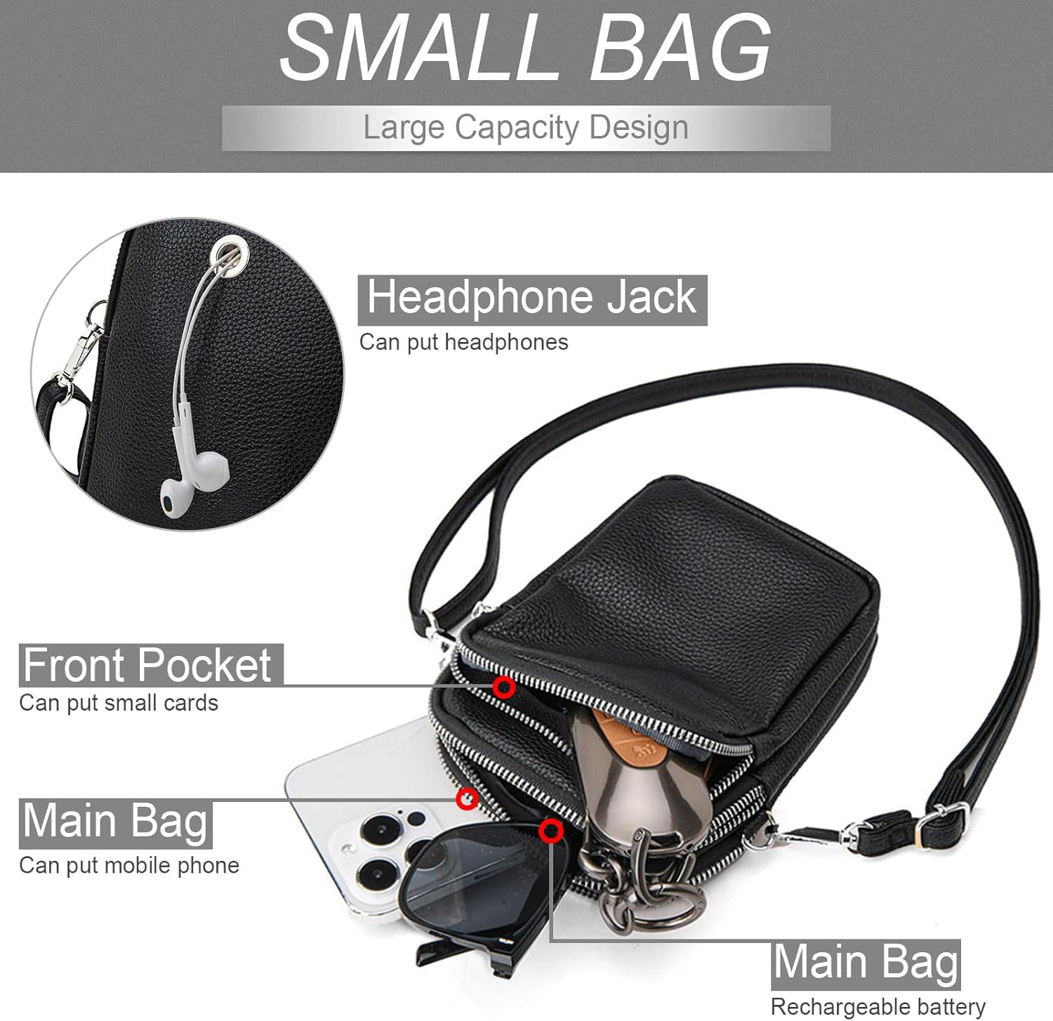 Cell Phone Purse Small Crossbody Bag for Women Men Leather Mini Shoulder Bag Wallet with Card Holder Slot Pouch Neck Strap for All Smartphones iPhone 16 Pro Max 15 Plus 14 13 12 11 X up to 7.5" Silver - Image 6